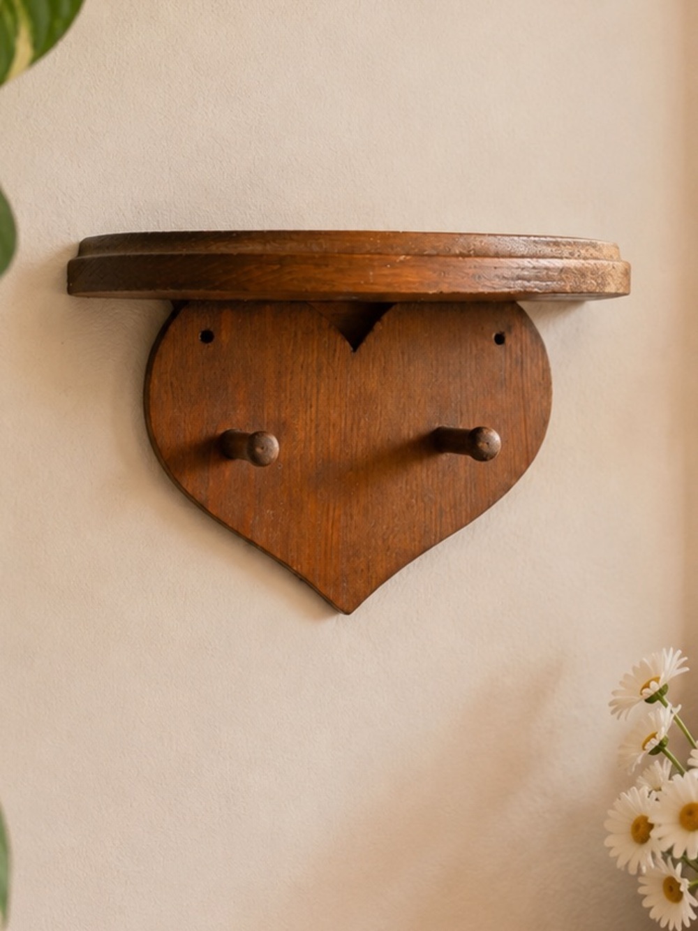 Vintage Wood Heart Shaped Wall Shelf Art House Cottagecore Decor Heart Shelf